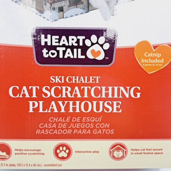 Christmas Ski Chalet Winter Cat Small Pet House with Cardboard Scratching Board - Picture 3 of 6